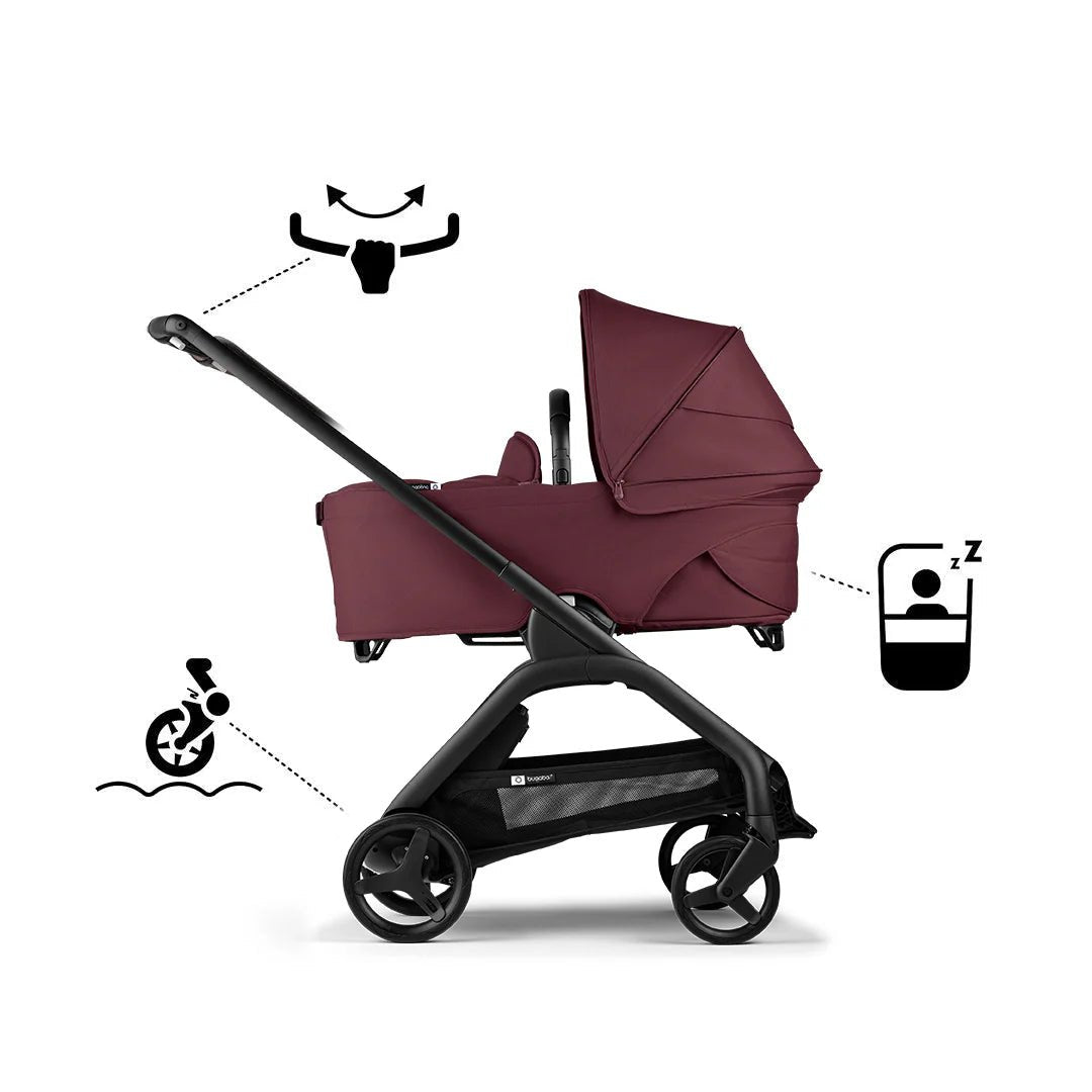 Bugaboo Dragonfly With Carrycot + Maxi - Cosi Pebble 360 Pro2 Bundle - Dark Cherry - Pramsy