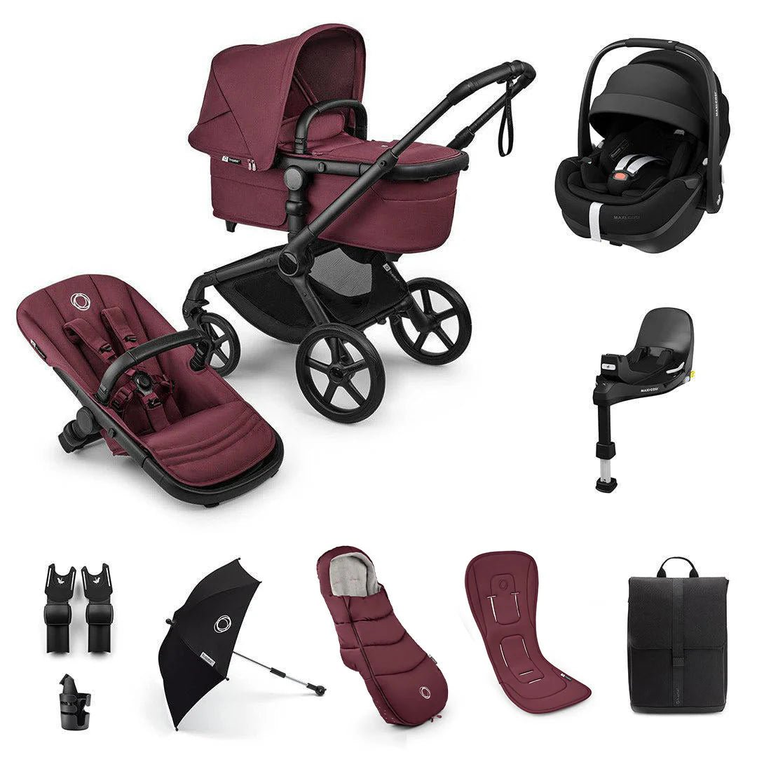 Bugaboo Fox 5 Renew + Pebble 360 Pro 2 Ultimate Bundle - Dark Cherry - Pramsy