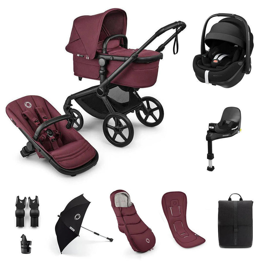 Bugaboo Fox 5 Renew + Pebble 360 Pro 2 Ultimate Bundle - Dark Cherry - Pramsy