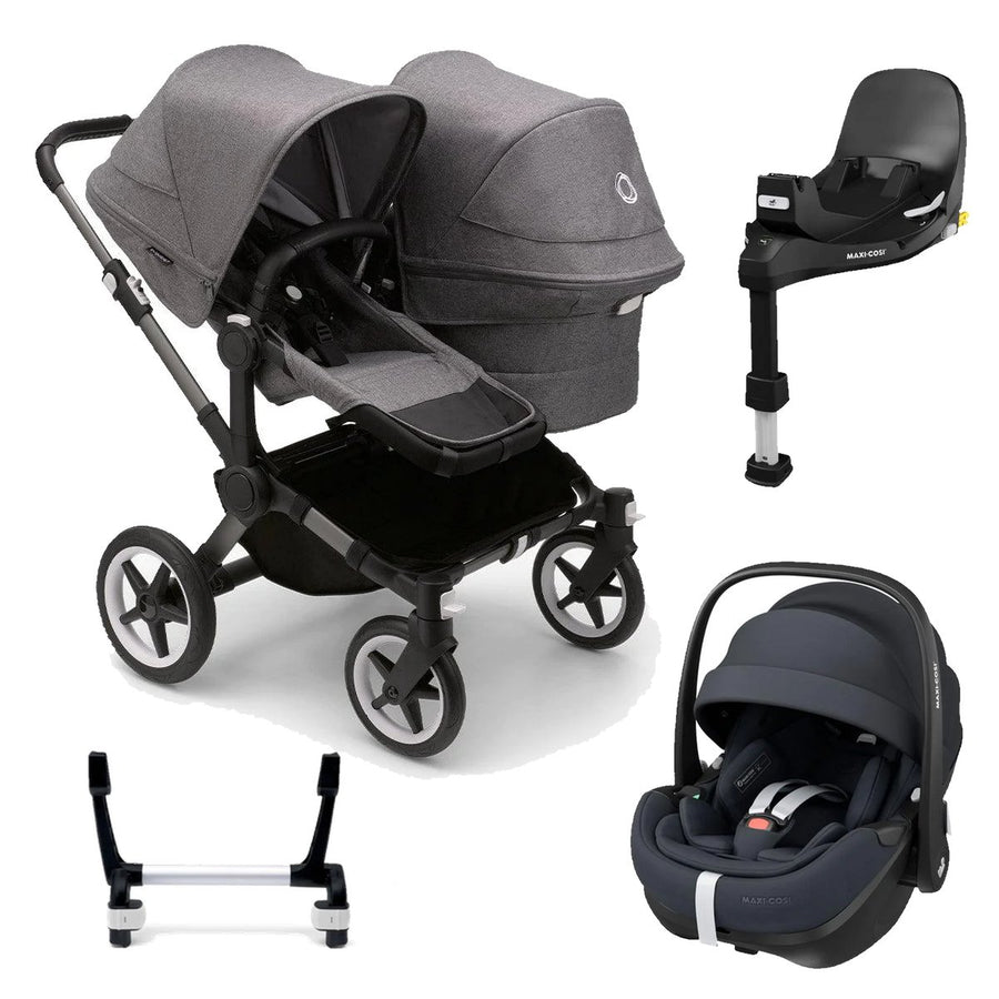 Bugaboo Donkey 5 Duo + Maxi-Cosi Pebble 360 Pro Complete Bundle - Grey Melange - Pramsy