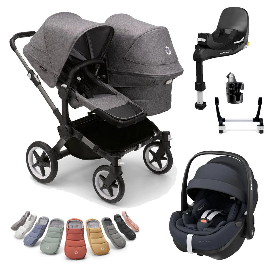 Bugaboo Donkey 5 Duo + Maxi-Cosi Pebble 360 Pro Deluxe Bundle - Grey Melange - Pramsy