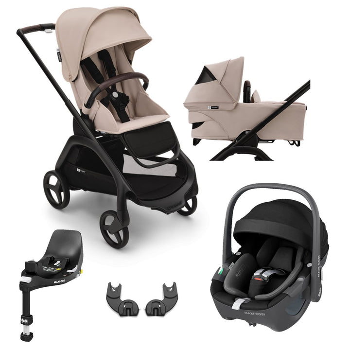 Bugaboo Dragonfly With Carrycot + Maxi-Cosi Pebble 360 Complete Bundle - Desert Taupe - Pramsy