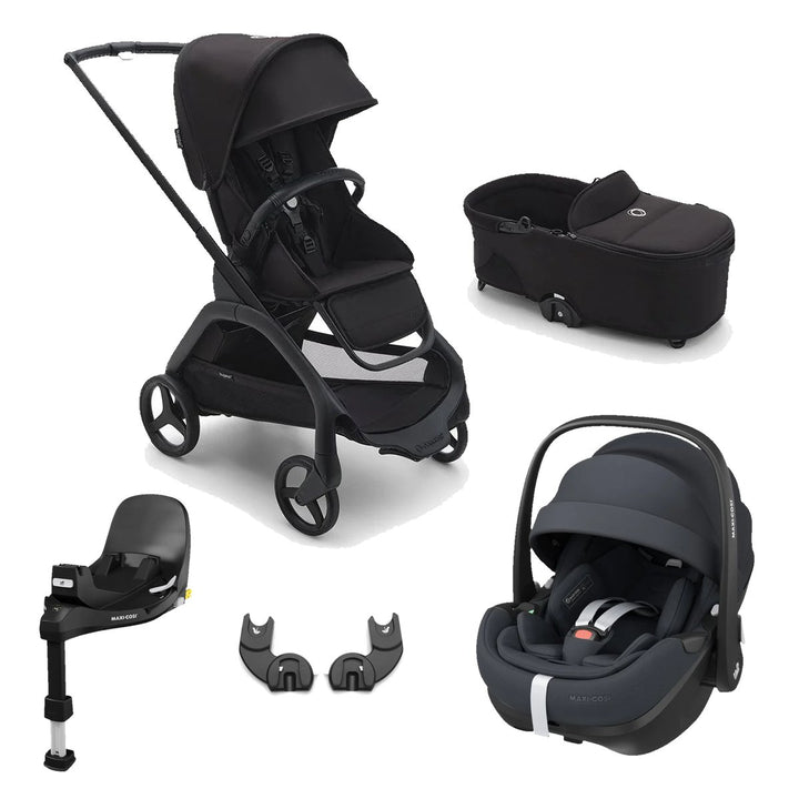 Bugaboo Dragonfly With Carrycot + Maxi-Cosi Pebble 360 Pro Complete Bundle - Midnight Black - Pramsy