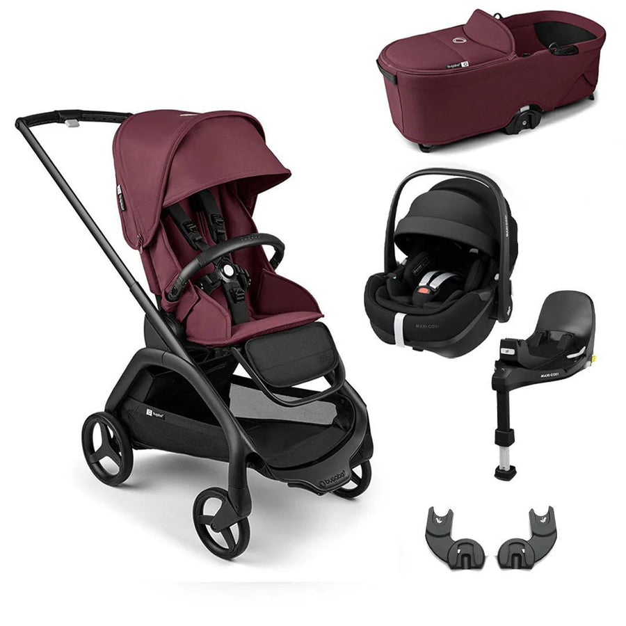 bugaboo dark cherry Bugaboo Dragonfly With Carrycot + Maxi-Cosi Pebble 360 Pro2 Bundle