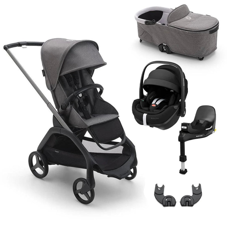 Bugaboo Dragonfly With Carrycot + Maxi - Cosi Pebble 360 Pro2 Bundle - Grey Melange - Pramsy