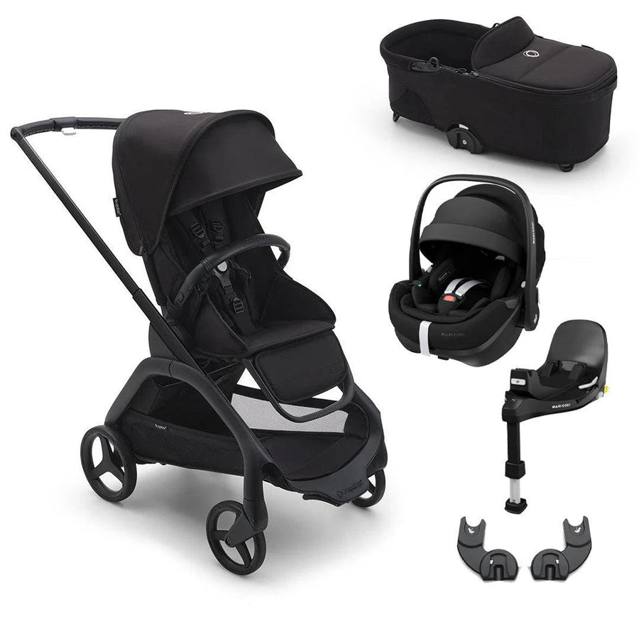 Bugaboo Dragonfly With Carrycot + Maxi - Cosi Pebble 360 Pro2 Bundle - Midnight Black - Pramsy