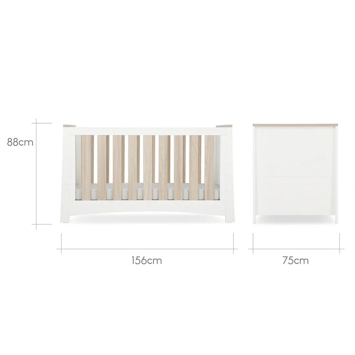 CuddleCo Ada 2 Piece Set (Dresser & Cot Bed) - White/Ash - Pramsy