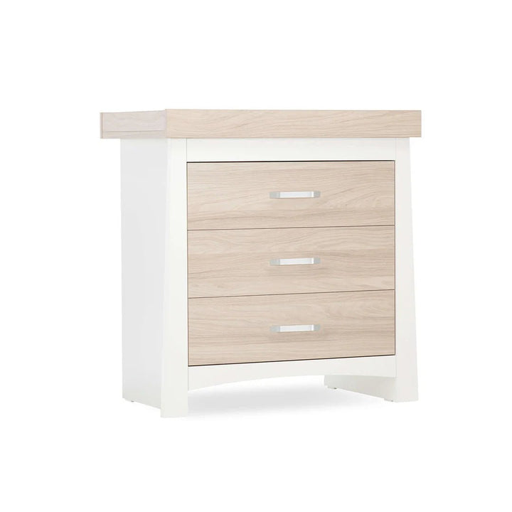 CuddleCo Ada 2 Piece Set (Dresser & Cot Bed) - White/Ash - Pramsy