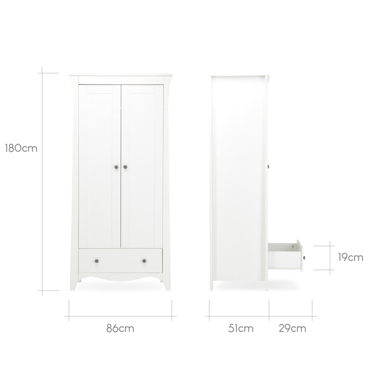 CuddleCo Clara 2 Door Nursery Wardrobe - White - Pramsy