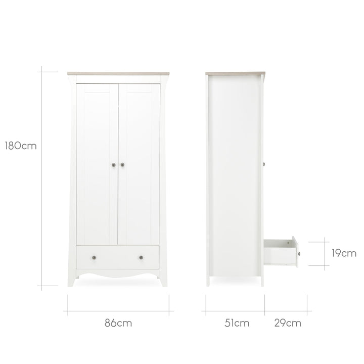 CuddleCo Clara 2 Door Nursery Wardrobe - White & Ash - Pramsy