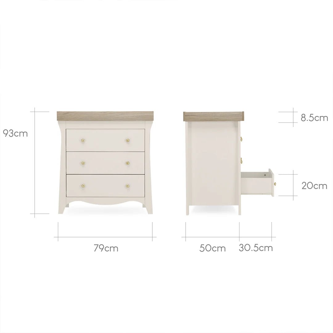 CuddleCo Clara 2 Piece Nursery Furniture Set (Cot Bed & Dresser) - Cashmere & Ash - Pramsy