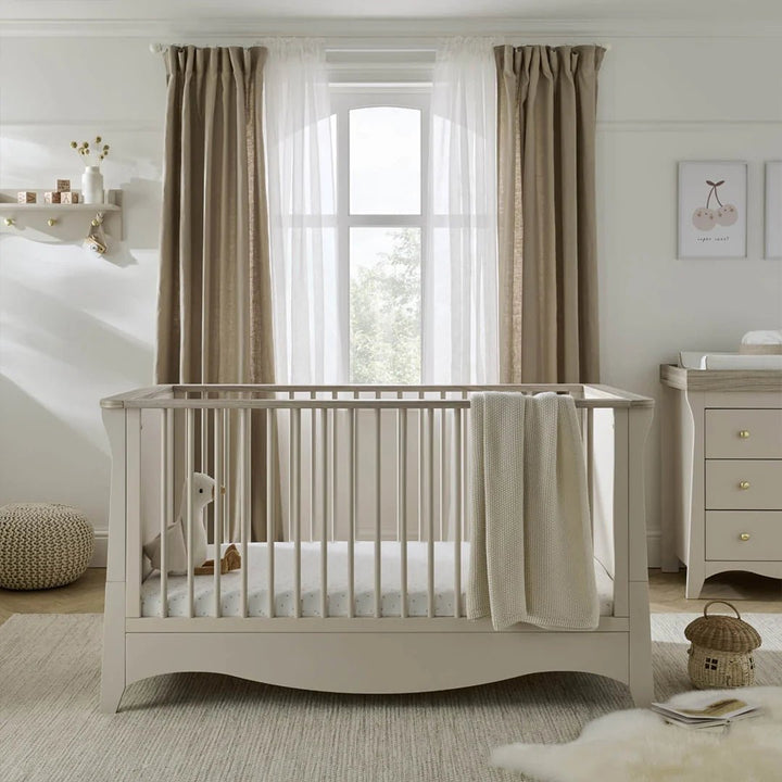 CuddleCo Clara 2 Piece Nursery Furniture Set (Cot Bed & Dresser) - Cashmere & Ash - Pramsy