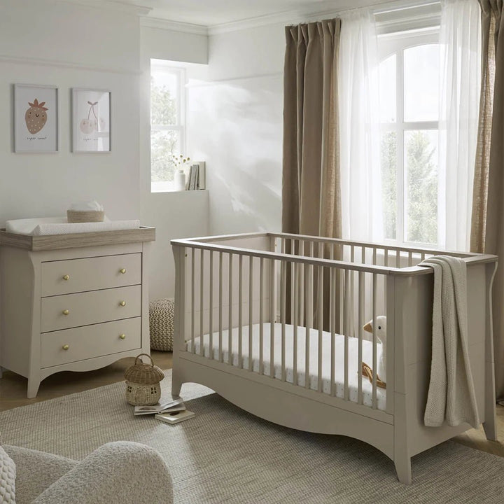 CuddleCo Clara 2 Piece Nursery Furniture Set (Cot Bed & Dresser) - Cashmere & Ash - Pramsy