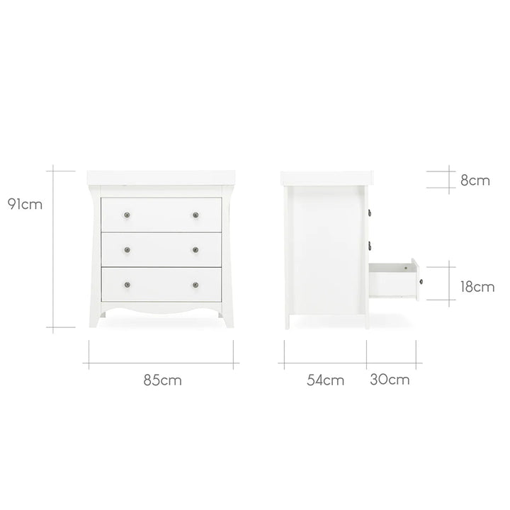 CuddleCo Clara 2 Piece Nursery Furniture Set (Cot Bed & Dresser) - White - Pramsy