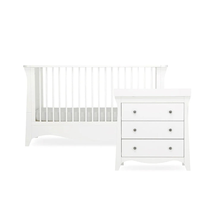 CuddleCo Clara 2 Piece Nursery Furniture Set (Cot Bed & Dresser) - White - Pramsy