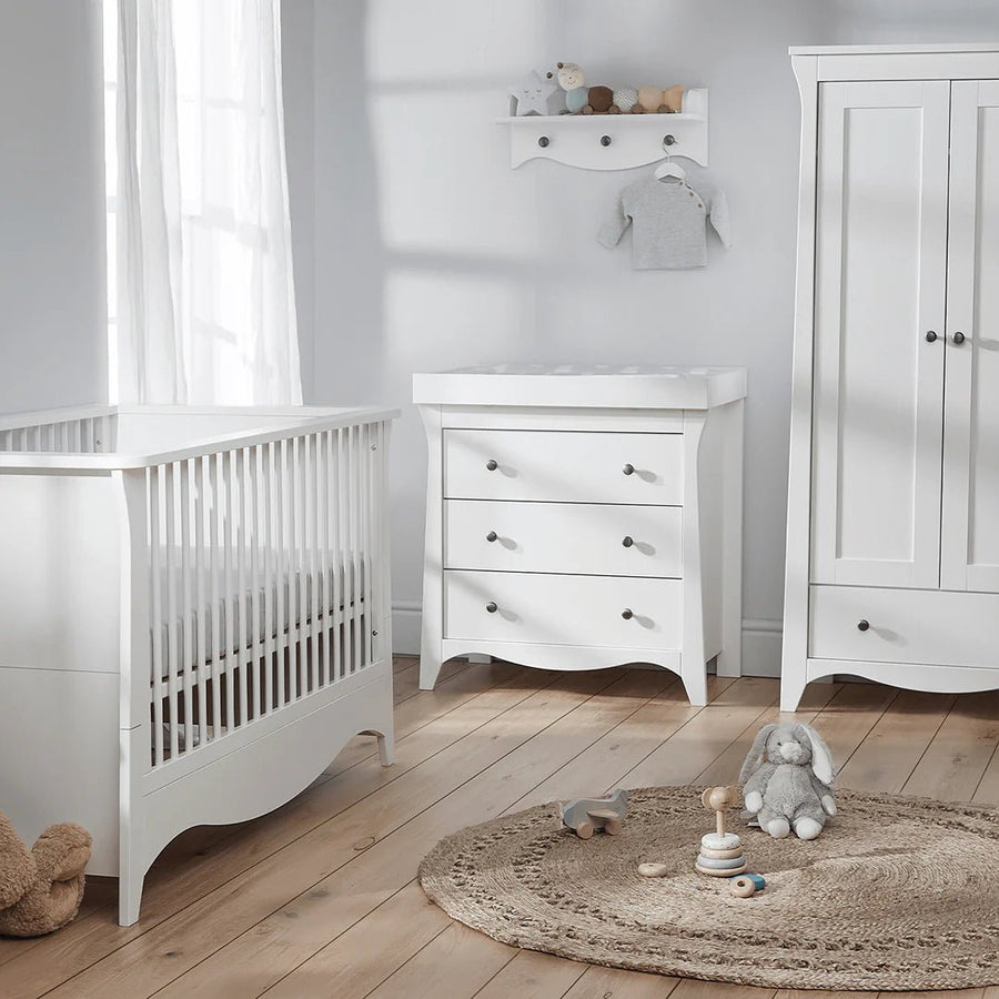 CuddleCo Clara 2 Piece Nursery Furniture Set (Cot Bed & Dresser) - White - Pramsy