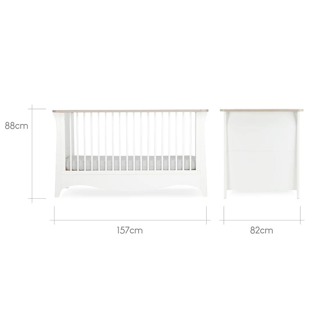 CuddleCo Clara 2 Piece Nursery Furniture Set (Cot Bed & Dresser) - White & Ash - Pramsy