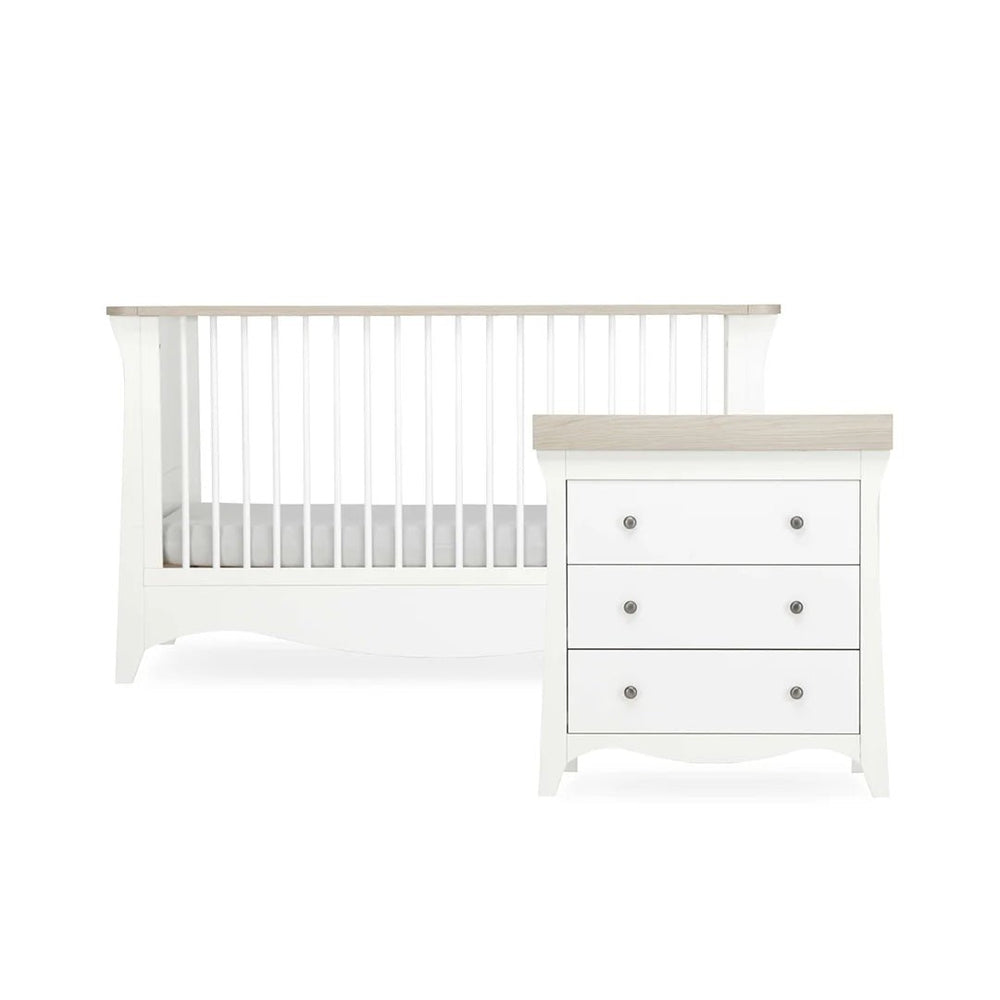 CuddleCo Clara 2 Piece Nursery Furniture Set (Cot Bed & Dresser) - White & Ash - Pramsy