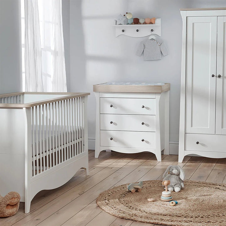 CuddleCo Clara 2 Piece Nursery Furniture Set (Cot Bed & Dresser) - White & Ash - Pramsy