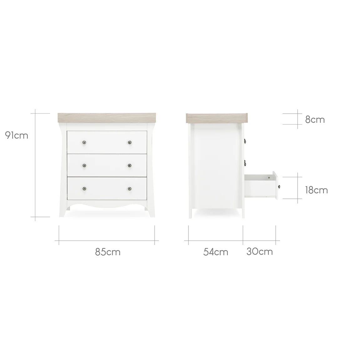 CuddleCo Clara 2 Piece Nursery Furniture Set (Cot Bed & Dresser) - White & Ash - Pramsy