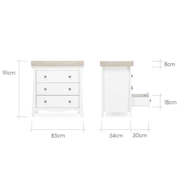 CuddleCo Clara 2 Piece Nursery Furniture Set (Cot Bed & Dresser) - White & Ash - Pramsy