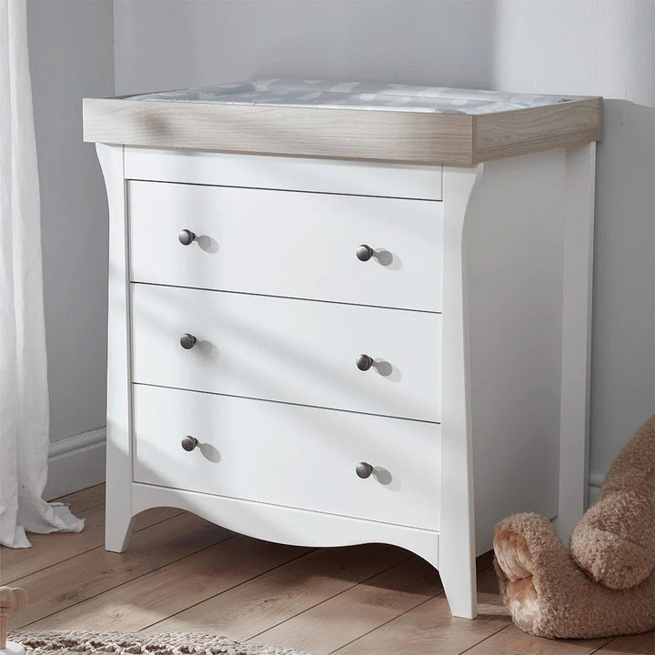 CuddleCo Clara 3 Piece Nursery Furniture Set - White & Ash - Pramsy