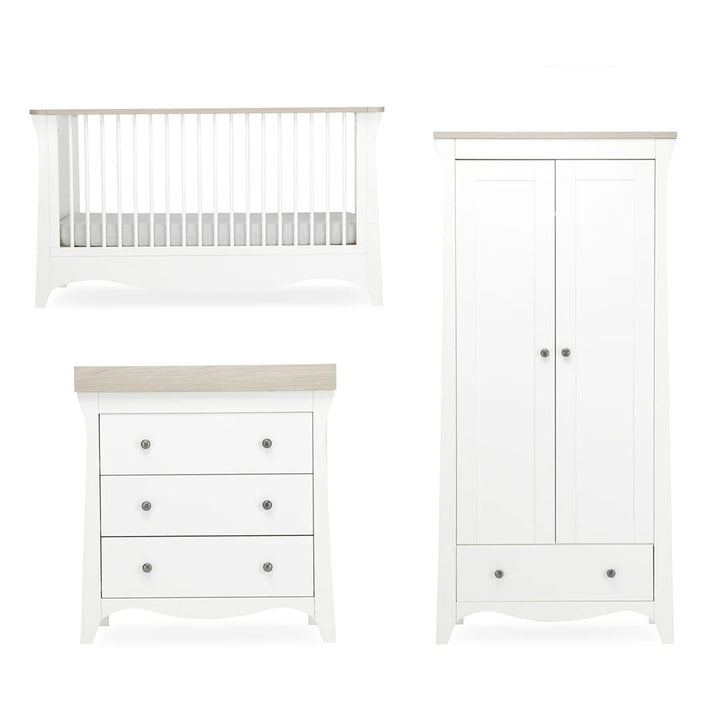 CuddleCo Clara 3 Piece Nursery Furniture Set - White & Ash - Pramsy