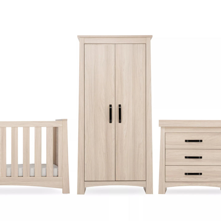 CuddleCo Isla 3 Piece Nursery Furniture Set (Cot Bed, Wardrobe & Dresser) - Ash - Pramsy