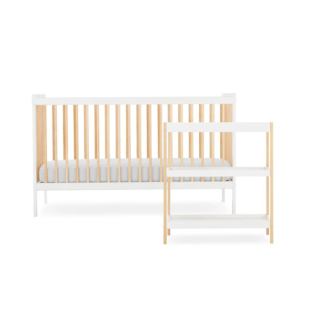 CuddleCo Nola 2 Piece Set (Changer & Cot Bed) - White/Natural - Pramsy