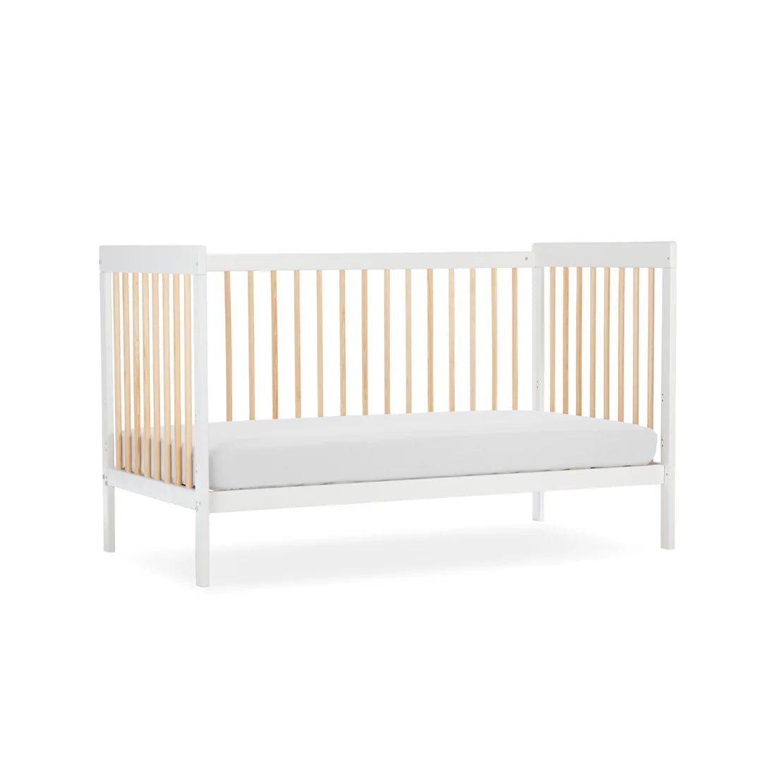 CuddleCo Nola 3 Piece Set (Changer, Clothes Rail & Cot Bed) - White/Natural - Pramsy