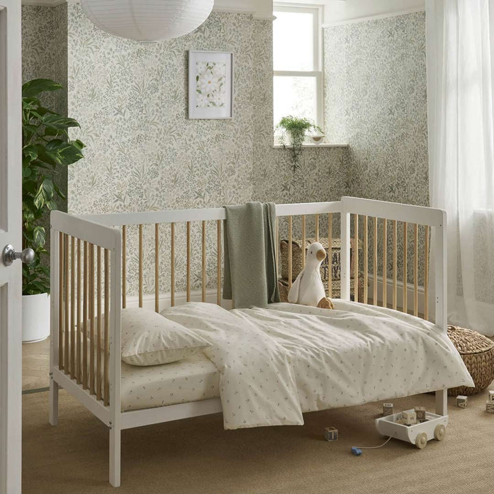 CuddleCo Nola 3 Piece Set (Changer, Clothes Rail & Cot Bed) - White/Natural - Pramsy