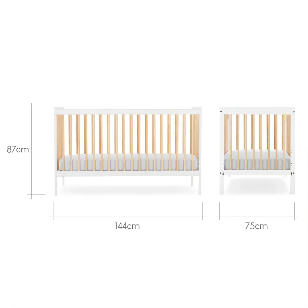 CuddleCo Nola 3 Piece Set (Changer, Clothes Rail & Cot Bed) - White/Natural - Pramsy