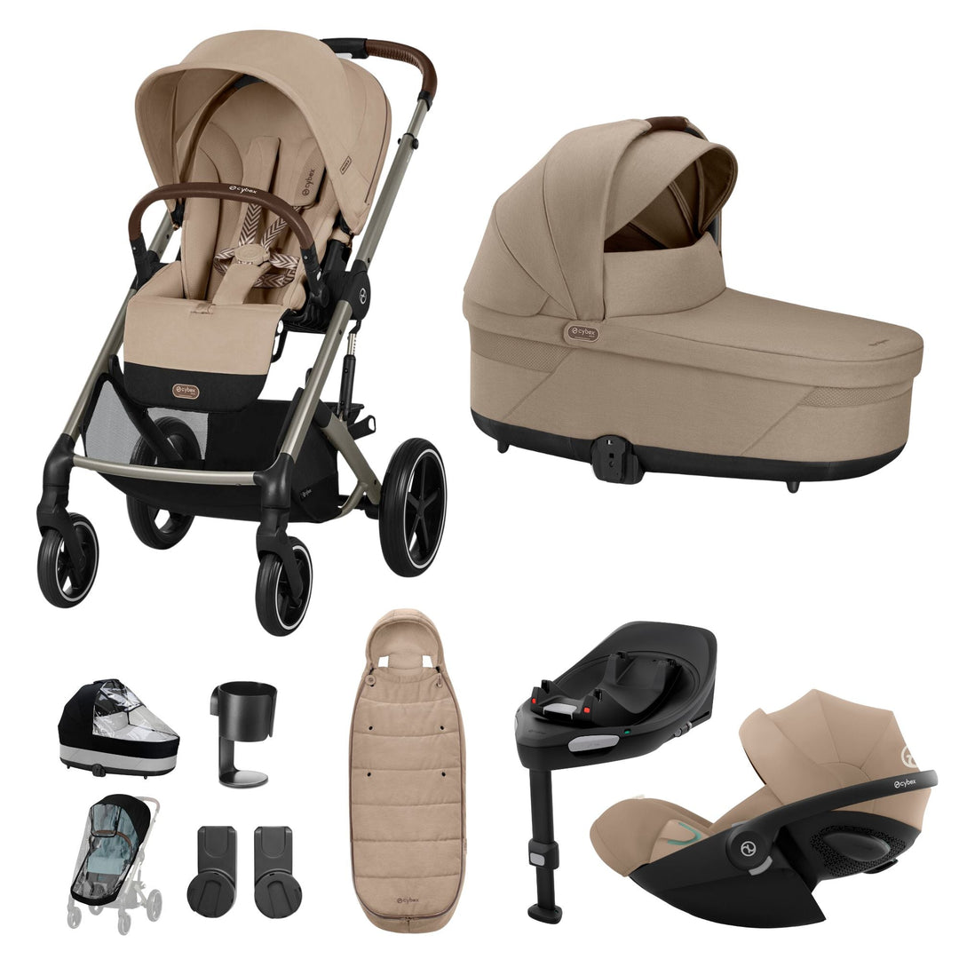 CYBEX Balios S Lux + Cloud G i - Size Car Seat Premium Bundle - Almond Beige - Pramsy