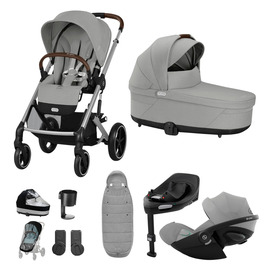 CYBEX Balios S Lux + Gloud G i - Size Car Seat Premium Bundle - Stone Grey - Pramsy