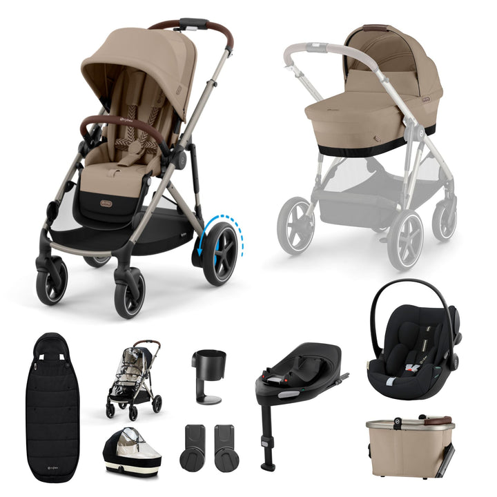 CYBEX e - Gazelle S + Cloud G i - Size Car Seat Premium Bundle - Almond Beige - Pramsy