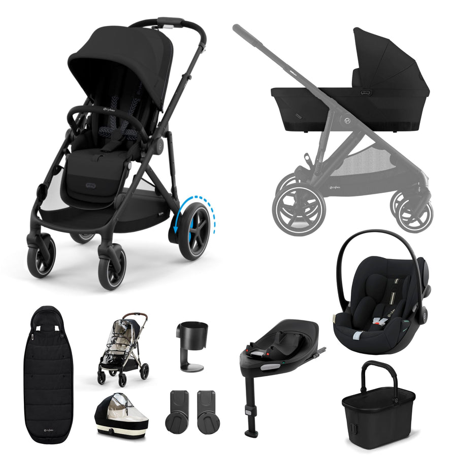 CYBEX e - Gazelle S + Cloud G i - Size Car Seat Premium Bundle - Moon Black - Pramsy