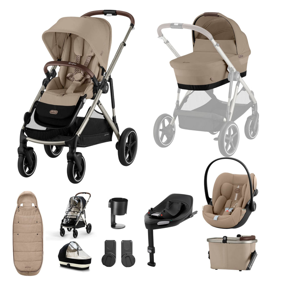 CYBEX Gazelle S + Cloud G i - Size Car Seat Premium Bundle - Almond Beige - Pramsy