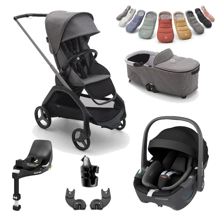 Bugaboo Dragonfly With Carrycot + Maxi-Cosi Pebble 360 Deluxe Bundle - Grey Melange