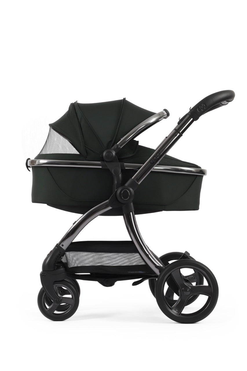 Egg3 Stroller & Carrycot with Egg Shell Car Seat and Base Luxury Bundle - Black Olive - Pramsy