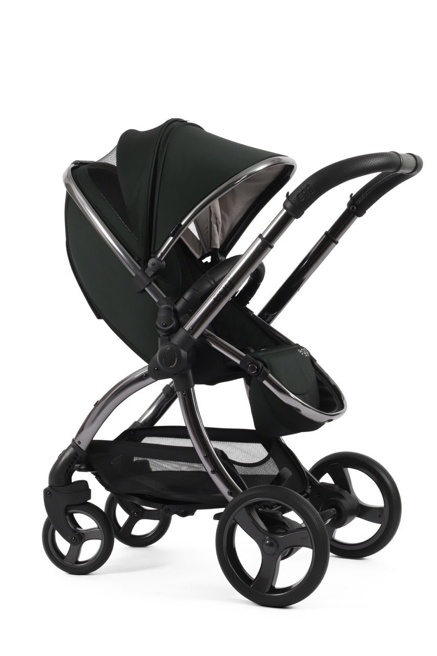 Egg3 Stroller & Carrycot with Egg Shell Car Seat and Base Luxury Bundle - Black Olive - Pramsy