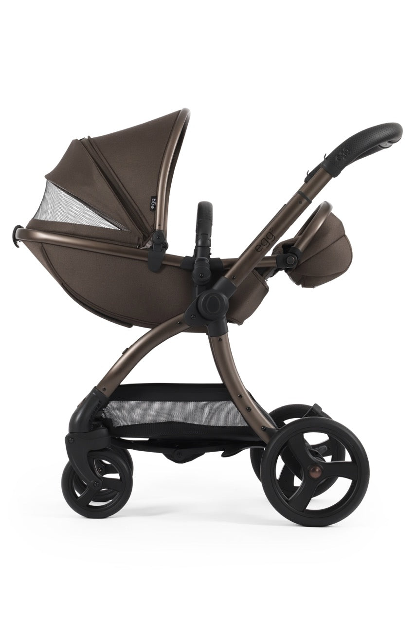 Egg3 Stroller & Carrycot with Egg Shell Car Seat and Base Luxury Bundle - Chocolate Velvet - New 2025 - Pramsy