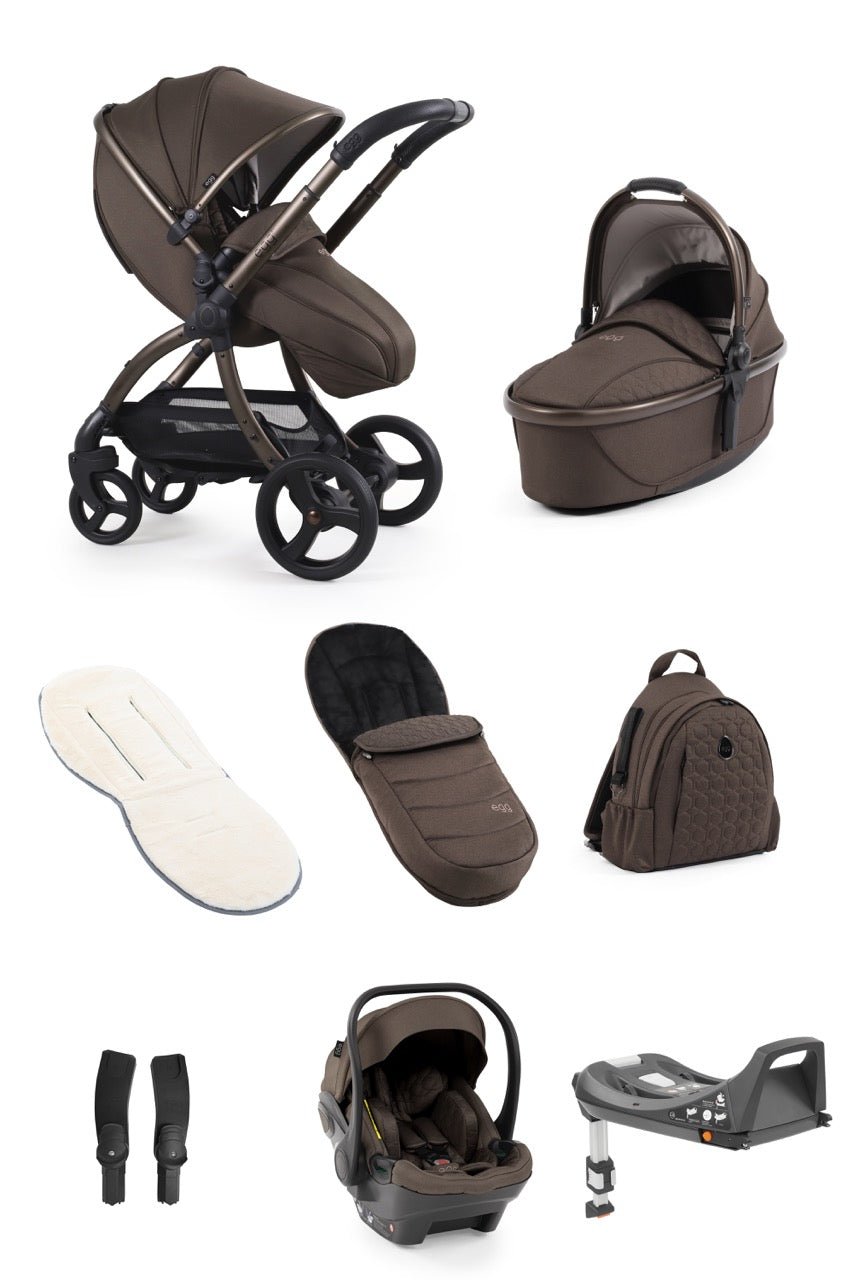 Egg3 Stroller & Carrycot with Egg Shell Car Seat and Base Luxury Bundle - Chocolate Velvet - New 2025 - Pramsy