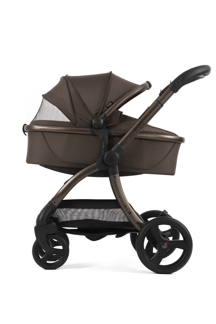 Egg3 Stroller & Carrycot with Egg Shell Car Seat and Base Luxury Bundle - Chocolate Velvet - New 2025 - Pramsy