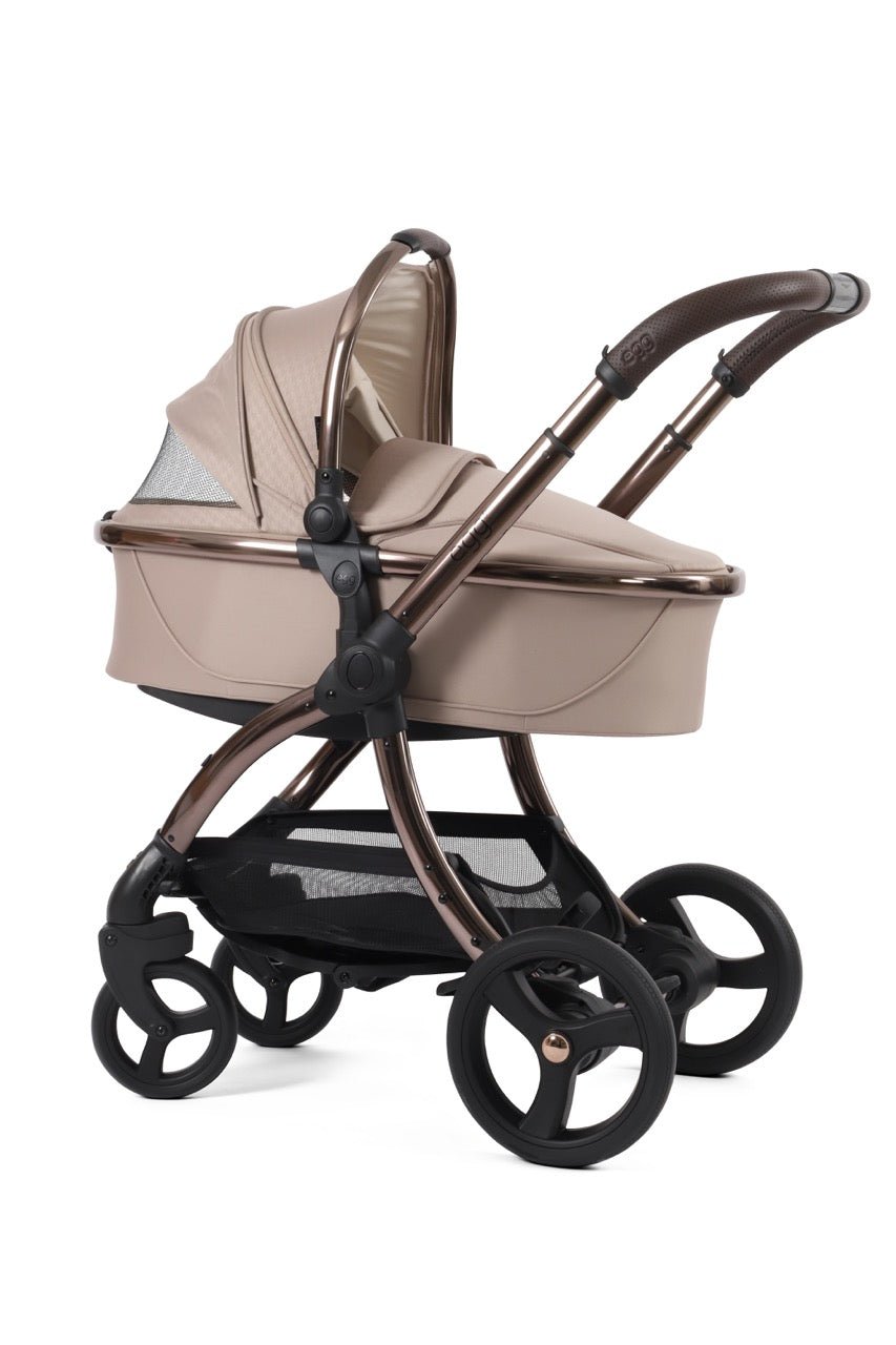 Egg3 Stroller & Carrycot with Egg Shell Car Seat and Base Luxury Bundle - Limited Edition Houndstooth Almond - Pramsy