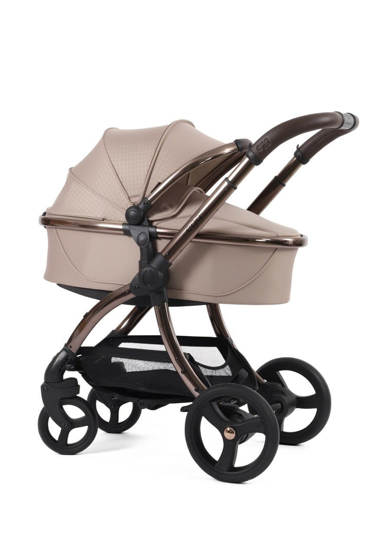 Egg3 Stroller & Carrycot with Egg Shell Car Seat and Base Luxury Bundle - Limited Edition Houndstooth Almond - Pramsy