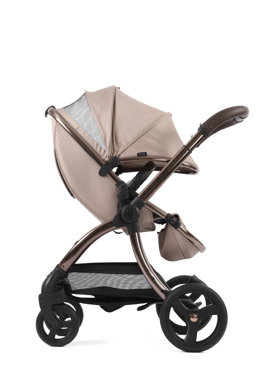 Egg3 Stroller & Carrycot with Egg Shell Car Seat and Base Luxury Bundle - Limited Edition Houndstooth Almond - Pramsy