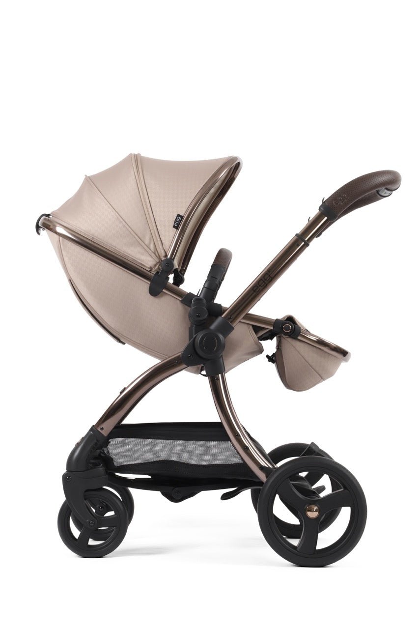 Egg3 Stroller & Carrycot with Egg Shell Car Seat and Base Luxury Bundle - Limited Edition Houndstooth Almond - Pramsy