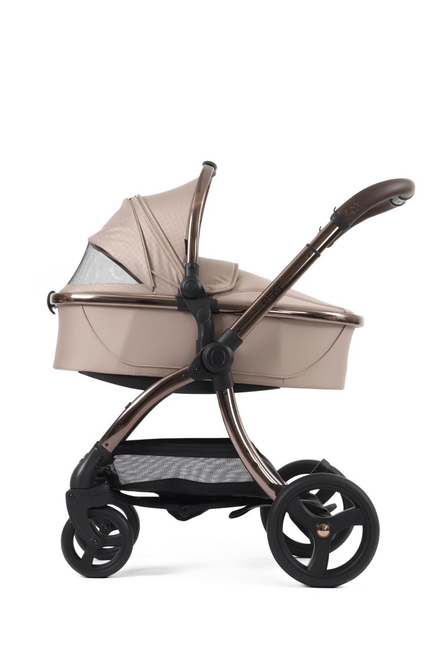 Egg3 Stroller & Carrycot with Egg Shell Car Seat and Base Luxury Bundle - Limited Edition Houndstooth Almond - Pramsy