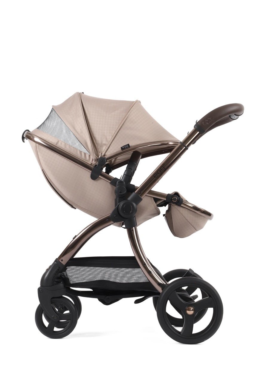 Egg3 Stroller & Carrycot with Egg Shell Car Seat and Base Luxury Bundle - Limited Edition Houndstooth Almond - Pramsy