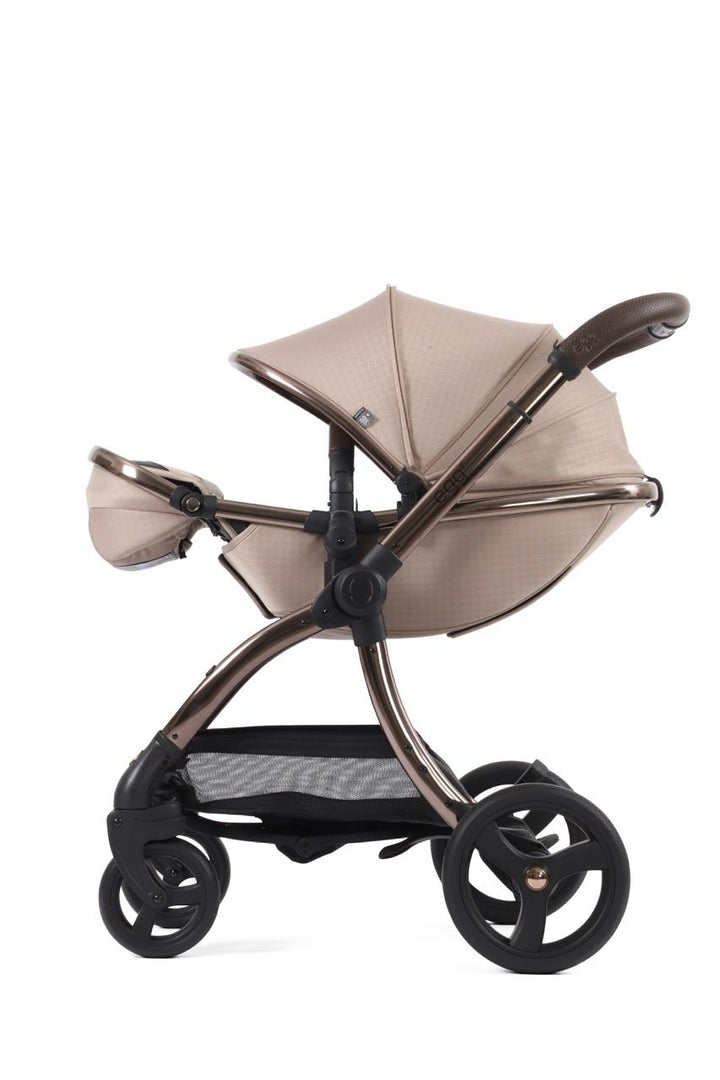 Egg3 Stroller & Carrycot with Egg Shell Car Seat and Base Luxury Bundle - Limited Edition Houndstooth Almond - Pramsy